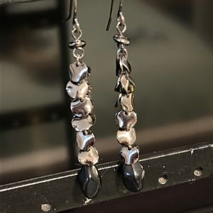 Slender dangly black and silver earrings
